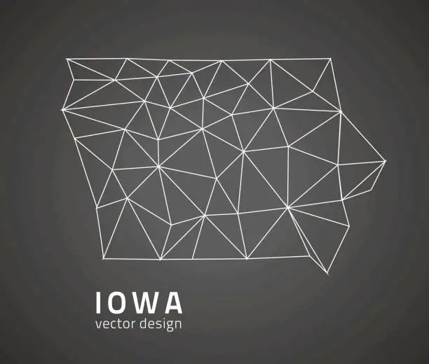 Vector illustration of Iowa black contour vector triangle polygon map