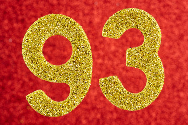 istock Number ninety-three yellow color over a red background. Anniversary. Horizontal 868450902