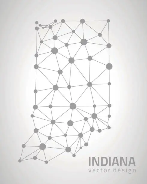 Vector illustration of Indiana vector dot grey outline triangle perspective modern map