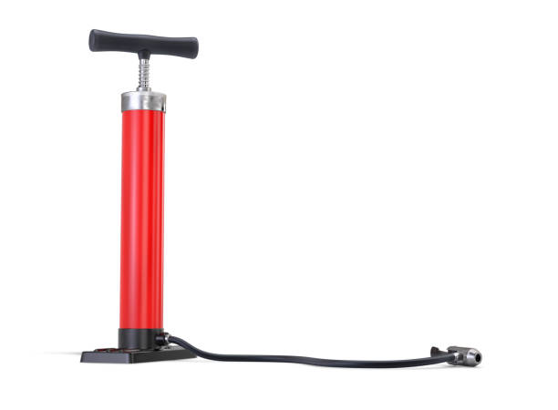 Red Bicycle Pump isolated Red bicycle pump isolated on white background. 3D illustration air pump stock pictures, royalty-free photos & images