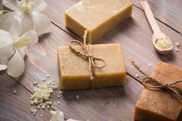 istock Handmade soap with white orchid. Spa products. 868470110