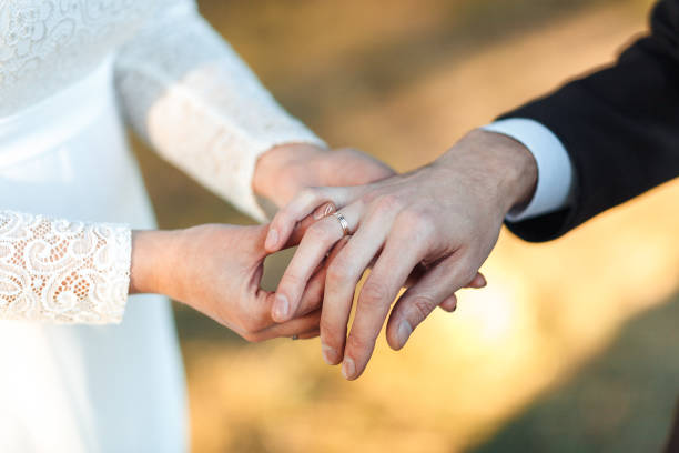 istock A womens's hand puts on a ring. wedding ceremony. 868470728