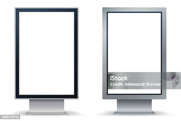 City Format Mock Up Isolated On White Background City Lightbox With Black And Silver Frame Vertical Blank Billboard For Demonstration Of Design Easy Editable Template Vector Illustration Eps 10 Stock Illustration - Download Image Now