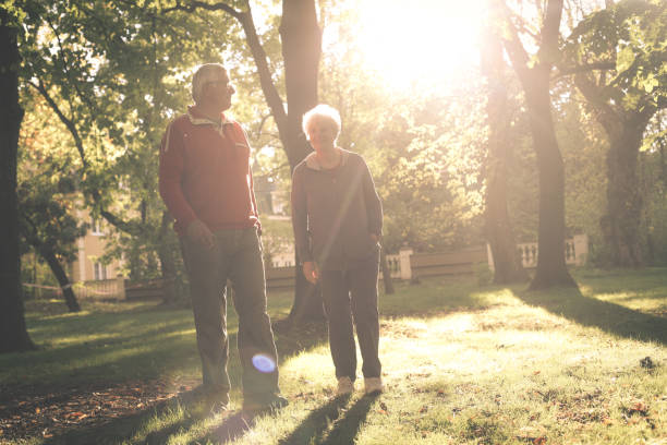 istock Senior people walking trough park and talking. 868473220