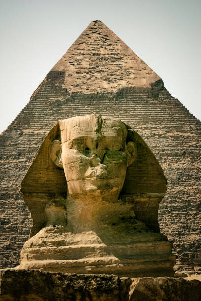 portret giza sfinksa i za piramidą chefren - chefren zdjęcia i obrazy z banku zdjęć