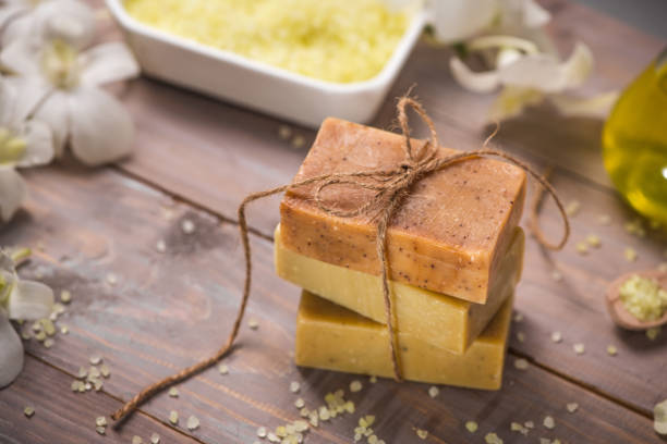 istock Handmade Soap with Flower branch. Spa products. 868474492