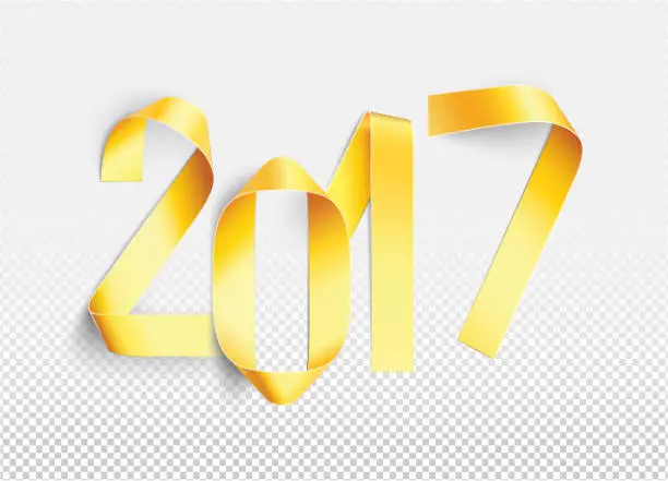Vector illustration of Stripes of gold painted paper and bent at 2017 - New Year card in vector