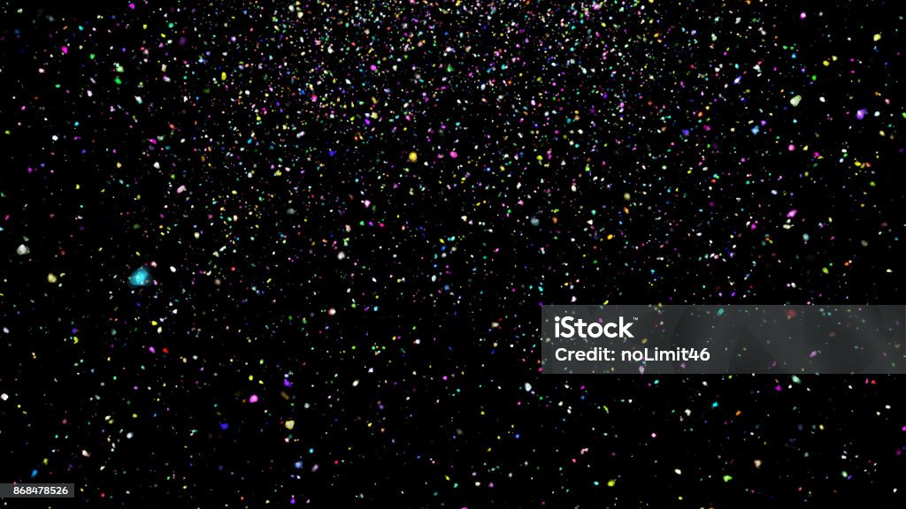Abstract background with confetti on black background Abstract background with confetti on black background. 3d rendering Black Color Stock Photo