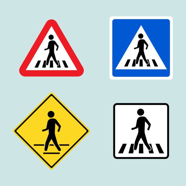 ilustraciones, imágenes clip art, dibujos animados e iconos de stock de sistema de señal de paso de peatones aislados sobre fondo. ilustración de vector. - road sign symbol stop stop gesture