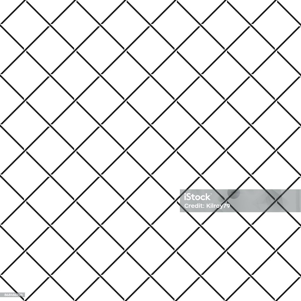 Crossing intersect sea ropes diagonal net seamless pattern. Black and white colors. Fishnet Stockings stock vector