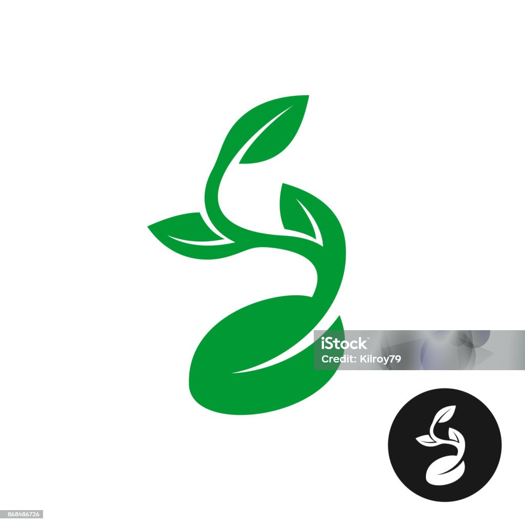 Sprout symbol. One shape style plant with seed and green leaves ve Sprout symbol. One shape style plant with seed and green leaves vector illustration. Black version included. Seed stock vector