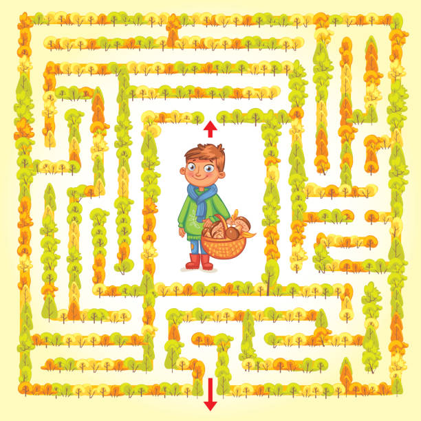 Help the character to find a way out of the maze vector art illustration