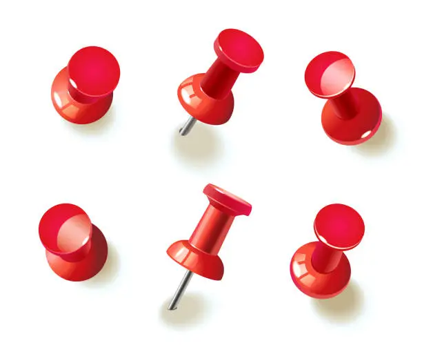 Vector illustration of Collection of various red pushpins