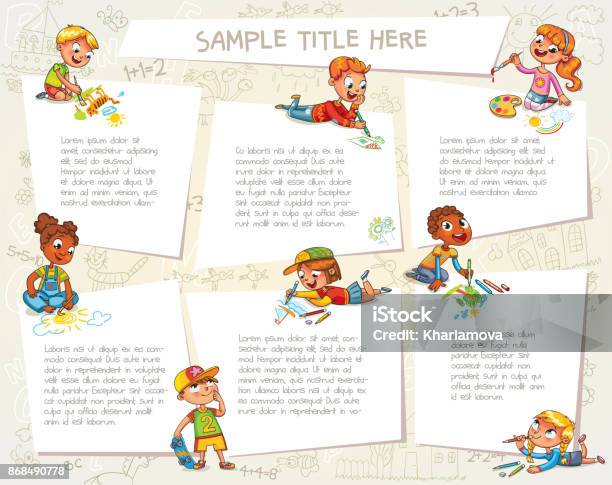 Cute Children Drawing Pictures Together Stock Illustration - Download Image Now - Child, Crayon, Border - Frame