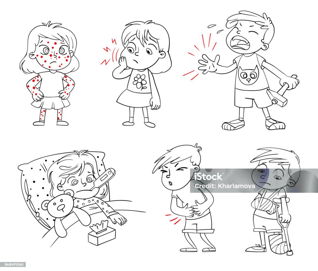 Children Get Sick Funny Cartoon Character Stock Illustration - Download  Image Now - Child, Coloring Book Page - Illlustration Technique,  Stomachache - iStock