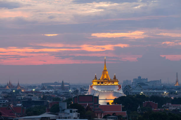 istock Golden Mount Temple with sunset in Bangkok at dusk (Wat Saket, Thailand) 868493846