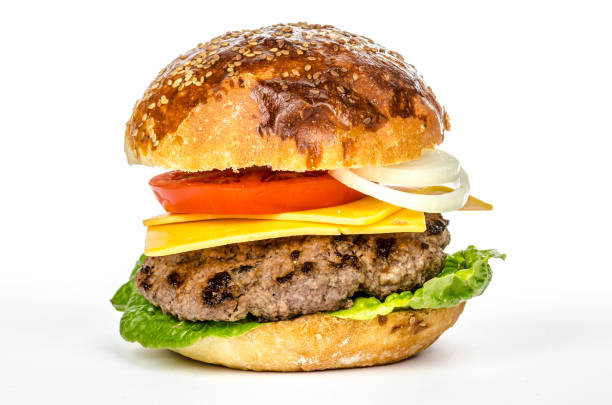 istock burger with cheese and vegetables on white background 868495396