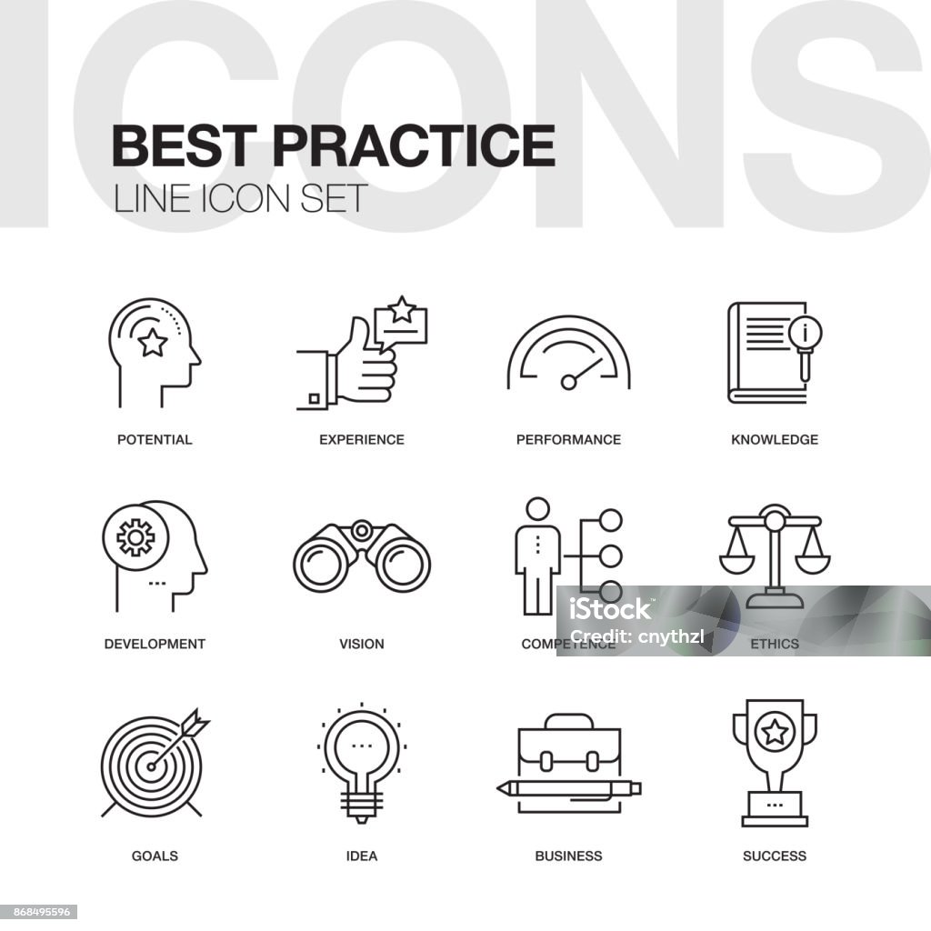 BEST PRACTICE LINE ICON SET Skill stock vector