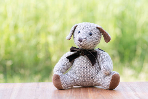 istock Teddy bear sitting on wooden floor