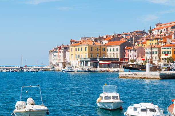Beautiful medieval town of Rovinj, colorful  with houses and  harbor Beautiful medieval town of Rovinj, colorful  with houses and  harbor in Croatia rovinj harbor stock pictures, royalty-free photos & images