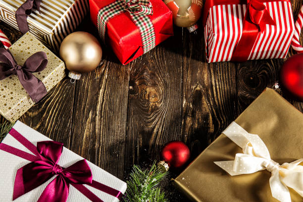istock Creative arrangement of wrapped giftboxes 868502844