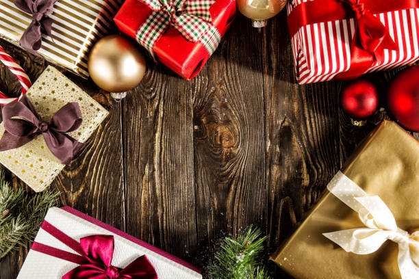 istock Creative arrangement of wrapped giftboxes 868502850