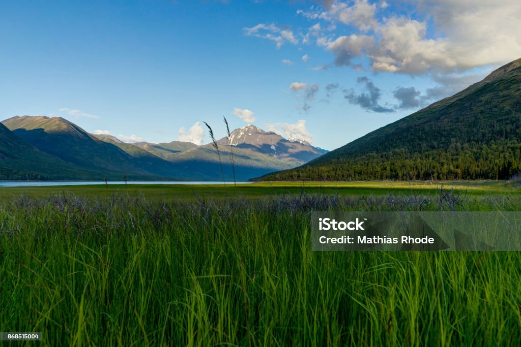 Montain View over Eklutna Lake near Anchorage Photo taken in Alaska, United States of America. Girdwood Stock Photo