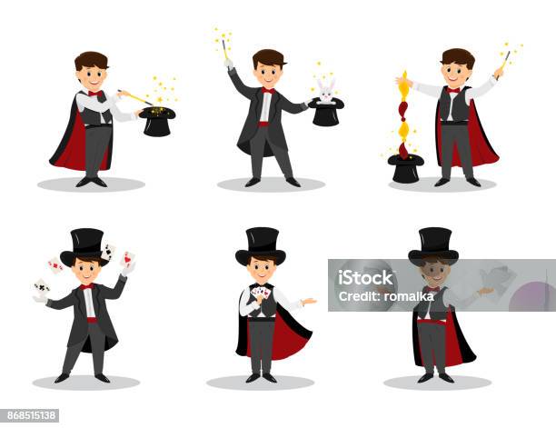 Set Of Magicians Stock Illustration - Download Image Now - Magician, Wizard, Cartoon