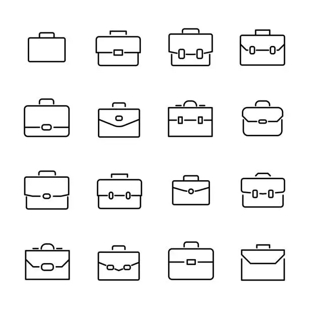 Vector illustration of Simple collection of briefcase related line icons.
