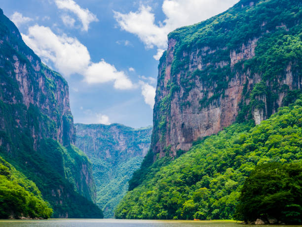 View of Sumidero Canyon from Grijalva river, Chiapas, Mexico stock photo