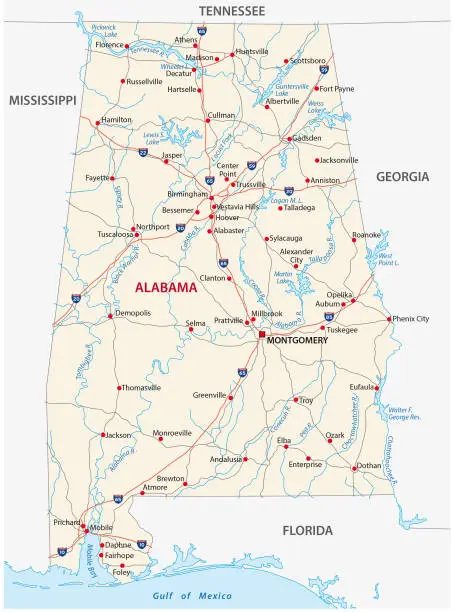 Vector illustration of Alabama road map
