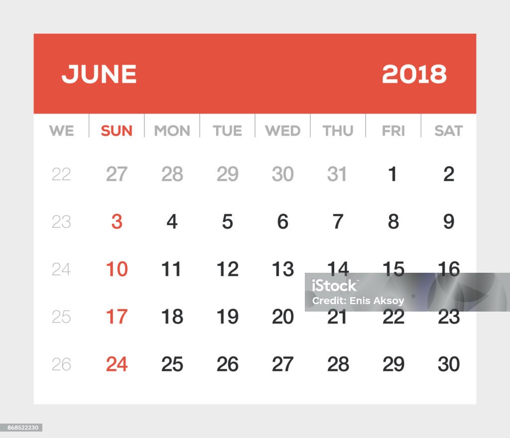 Kalender Juni 2018 Ilustrasi Stok - Unduh Gambar Sekarang - Bulan - Tanggal  Kalender, Hari Raya - Acara Perayaan, Horizontal - Komposisi - Istock
