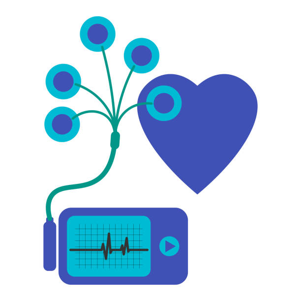 tägliche überwachung des ekg. holter für den täglichen gebrauch. das gerät überwacht die blutung des herzens. und kann einen herzinfarkt vorbeugen - electrode stock-grafiken, -clipart, -cartoons und -symbole