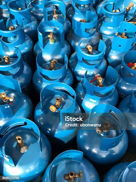 Blue Lpg Tank Under Sun Light Stock Photo - Download Image Now - Gas, Canister, Propane