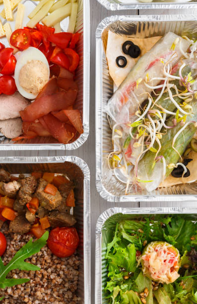 istock Healthy food take away, top view background 868526946