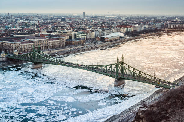 Liberty bridge and the icy Danube river