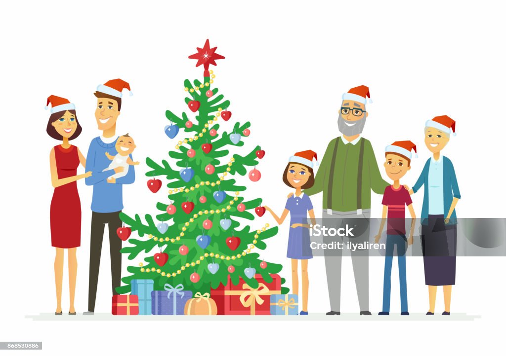 Ilustración de Familia Feliz Celebra La Navidad Ilustración De Personajes  De Dibujos Animados Personas y más Vectores Libres de Derechos de 70-79  años - iStock