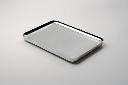 Steel rectangular tray isolated on white background