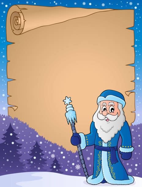 ilustrações, clipart, desenhos animados e ícones de pergaminho de tema pai frost 1 - christmas parchment holiday frost