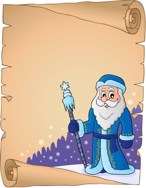 ilustrações, clipart, desenhos animados e ícones de pergaminho de pai frost tema 2 - christmas parchment holiday frost