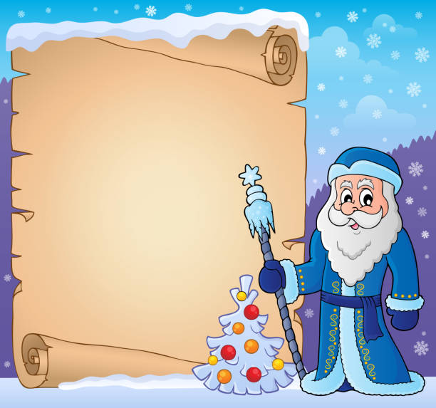 ilustrações, clipart, desenhos animados e ícones de pergaminho de tema pai frost 3 - christmas parchment holiday frost