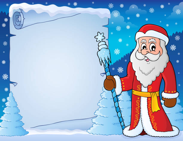 ilustrações, clipart, desenhos animados e ícones de pergaminho de tema pai frost 4 - christmas parchment holiday frost