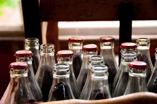 Crate of traditional coke bottles
