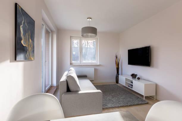 istock Simple living room with tv 868540656