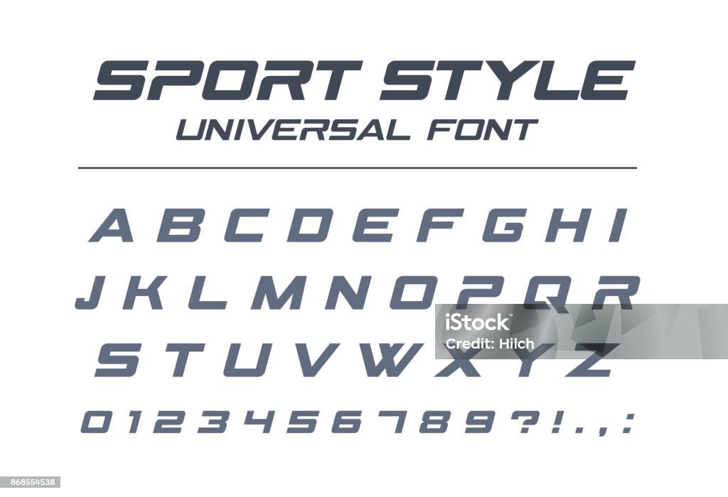 Sport Style universal Schriftart. Schnelle Geschwindigkeit, futuristisch, Technologie, Zukunft Alphabet. - Lizenzfrei Maschinenschrift Vektorgrafik