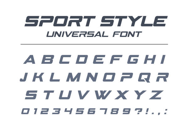 Sport style universal font. Fast speed, futuristic, technology, future alphabet. Sport style universal font. Fast speed, futuristic, technology, future alphabet. Letters and numbers for military, industrial, electric car racing logo design. Modern minimalistic vector typeface sports race stock illustrations