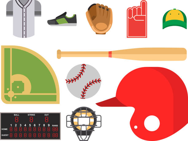 Cartoon baseball player icons batting vector design american game athlete sport league equipment Cartoon baseball player icons batting vector design american game athlete winner sport. Champion league equipment competition man character and athletic sport patches. baseball helmet stock illustrations