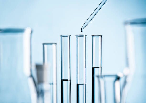 istock Laboratory with test tubes, pipette and glass flask 868575830