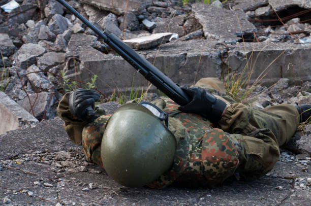 istock Special swat weapon soldier counter-strike on crashed city 868576250