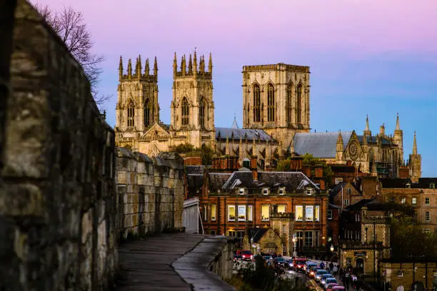 The York Minster in the United Kingdom, taken in the evening from the city wall.